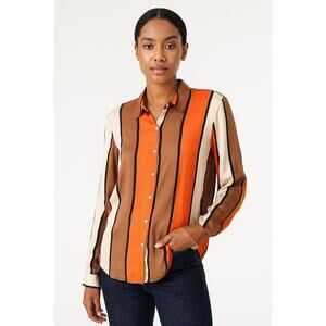 Scotch & Soda Women Classic Striped Orange Button Down Far Far Away Blouse Small